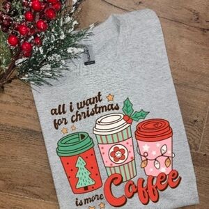NWOT Gray Christmas Coffee Graphic Tee Sz S